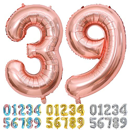 Ponmoo Foil Balloon Number 39/93 Rosegold, Giant Numbers 0 1 2 3 4 5 6 7 8 9 10-19 20-29 30-39 40-49 50-60-70-80-90-100, Large Balloons for Wedding Anniversary Birthday Party Decoration