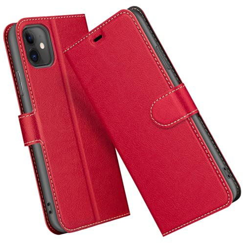 ELESNOW Case for iPhone 11, Premium Leather Flip Phone Case Cover with Magnetic Closure Compatible with Apple iPhone 11 (Red)
