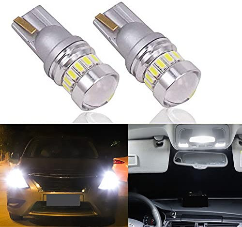 Eseastar T10 W5W 501 LED Bulbs 6000K White 194 168 161 12961 175 239 2825 12V-24V with Projector For Car Sidelight Backup Interior Dome Number Plate Light, 2 Pack