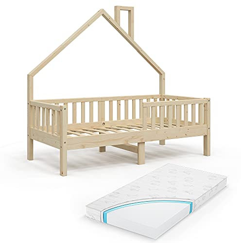 VitaliSpa Hausbett Noemi, Naturholz, 80x160 cm mit Matratze