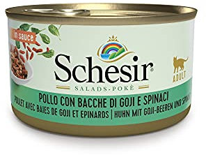 Schesir Cat Salad Huhn mit Goji und Spinat - hochwertiges Katzenfutter nass in Sauce mit echten Früchten und reich an Vitaminen - 24 x 85g
