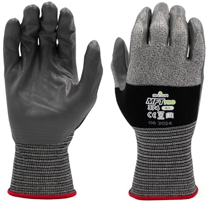 SHOWA MFT PRO 374, mechanische und industrielle Schutzhandschuhe, flache Nitrilbeschichtung, ultraleicht, atmungsaktiv, grau, 12 Paar, Größe L