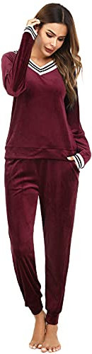 Totatuit Tuta Donna in Velluto Da Casa Set Sportiva Casual Pigiami Due Pezzi Pile Inverno per Yoga Jogging Training Sportwear