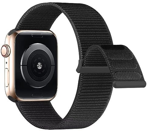 Lobnhot Nylon Cinturino Compatibile con Cinturino Apple Watch 40mm 38mm 41mm, Cinturino Sport Regolabile Compatibile per iWatch Serie 10 9 8 7 SE 6 5 4 3 2 1, Nero