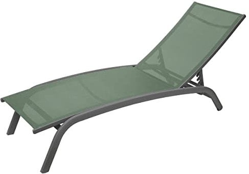 Hespéride - Transat Empilable Bonao Vert Olive et Graphite 2 Roues Anti-Rouille Inclinable, 4 Positions Chaise Longue pour Jardin, Terrasse, Balcon