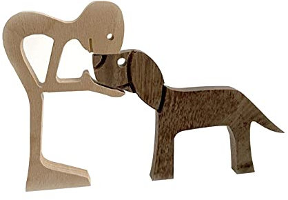 Faderr Adornos de Escultura de Madera para Cachorros, Artesanías y Estatua Humana - Regalos para Amantes de las Mascotas, Decoración del Hogar