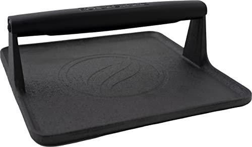 Blackstone 5554 Grillpresse aus Gusseisen, extra breiter Boden, strapazierfähig, für Fleisch, Burger, Speck, Steak, Wurst, hitzebeständiger Griff, 25,4 x 25,4 x 10,2 cm (quadratisch), schwarz