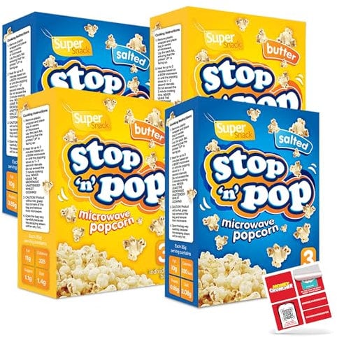 SOL 12pk x 85g Stop 'n' Pop Microwave Popcorn, Salted & Butter Flavoured Pop Corn Kernels, Perfect Tasty Snack for Family Movie Nights, Easy to Prepare, Ideal for Sharing Fun Moments at Home