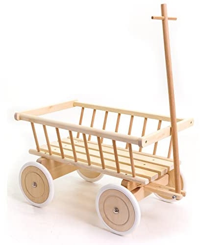 HolzFee Kinder-Handwagen Leiterwagen Buchenholz naturbelassen mit Holzräder