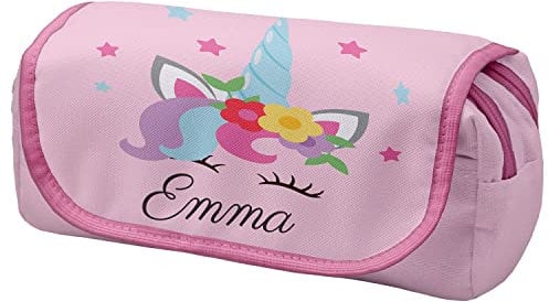 Ferocity Personalisierte Mäppchen Federtasche mit Namen Schlamperbox Federmäppchen mit Klettverschluss Klappe Schüleretui Stiftemappe mit Zwei Reißverschlüssen Unicorn 2D [151]