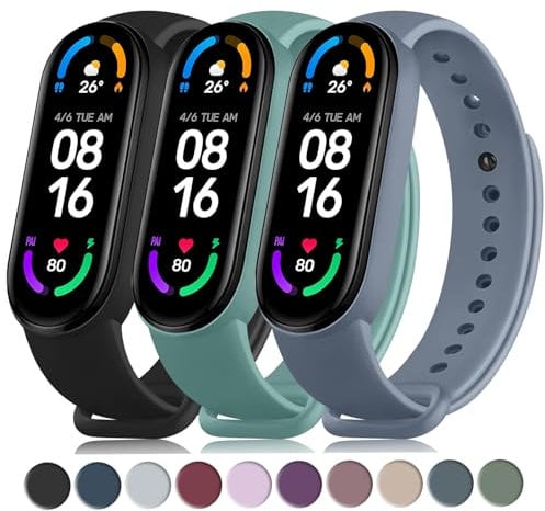 Wanme Bracelet Compatible avec Xiaomi Mi Band 5 / Xiaomi Mi Band 6, Bracelet de Remplacement en Silicone Réglable pour Xiaomi Mi Band 5 / Mi Band 6 / Amazfit Band 5 (Noir/Vert/Gris Bleu)