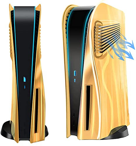 ElitePlay Chrome Gold PS5 Faceplate with Cooling Vents Cover Curved Replacement Plates Shell Accessory for Playstation 5 Disc Edition