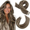 Moresoo Tape in Extensions Echthaar Braun Haarverlängerung Echthaar Tapes Dunkelbraun mit Erdbeerblond Invisible Extensions Tape in Echthaar #P4/27 20 Stück 50G/Packung 35 cm