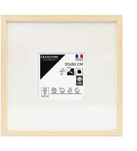 Ceanothe Cadre Photo 30x30 cm en Bois Brut avec passe-partout 13x13 cm - Convient au A4 Baguette Fine et Raffiné de la Collection WILD - Verre acrylique Incassable Fabriqué en France