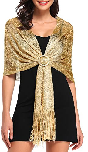 vimate Gold Schals und Tücher für Abendkleider, Sparkling Metallic Schals und Tücher für Abend Party Kleider(DE-Dark Gold)