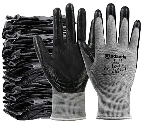 ANDANDA 60 Pairs Work Gloves, Nitrile Coated Safety Work Gloves, Gardening Gloves Suitable for General Duty Work like Logistics/Assembly/Utilities & Public Works, Black/X-Large