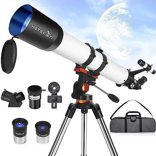 Teleskop, Teleskop Astronomie 90mm Öffnung 700mm Brennweite,Refraktor Profi Teleskop für Erwachsene, Kinder und Anfänger - inklusive Stativ, Sucher und Telefon-Adapter