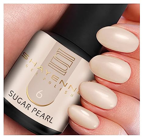 SHAYENNE UV Gel Nagellack - 6 Sugar Pearl Beige Nude mit Schimmer 15 ml - Langanhaltend, Kratzfest & Hochglänzend - Profi-Qualität - LED kompatibel - Perfekt für Zuhause & Studio - Made in Germany
