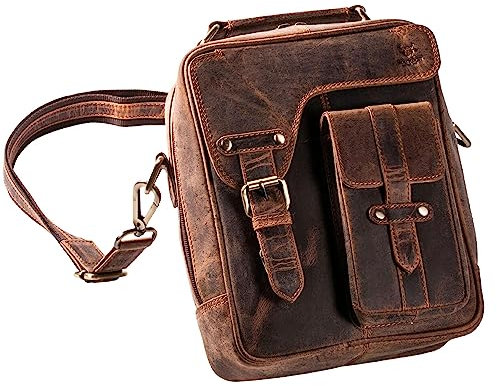 MATADOR Schultertasche Echt Leder Herren Hochwertige Arbeittasche Umhängetasche Ledertasche Tablettasche 10.5 Zoll Hunter Braun