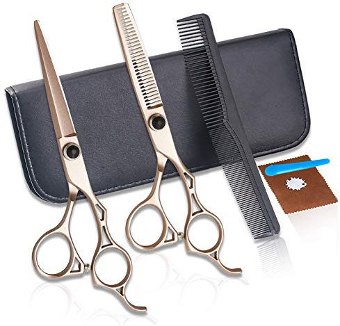 MKYOKO Haarschneide-Haarschneidescheren-Set, 6,0 Zoll, Roségold, professionelles Edelstahl-Friseur-Haarschneidescheren-Set, Haarschneideschere mit flachem Schnitt, Haarschneideschere, Eff