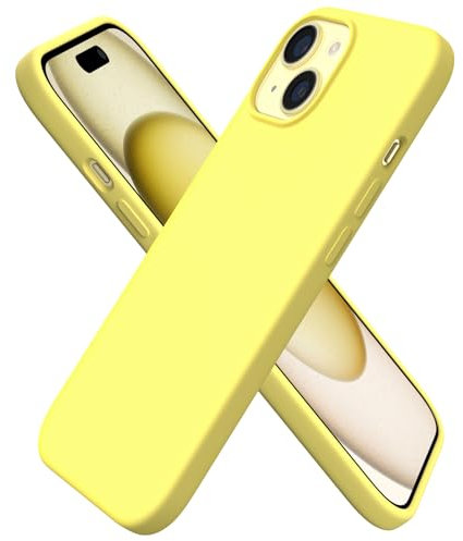 ORNARTO Compatible with iPhone 15 Case 6.1, Slim Liquid Silicone 3 Layers Full Covered Soft Gel Rubber 15 iPhone Case Cover 6.1 inch-Creamy Yellow