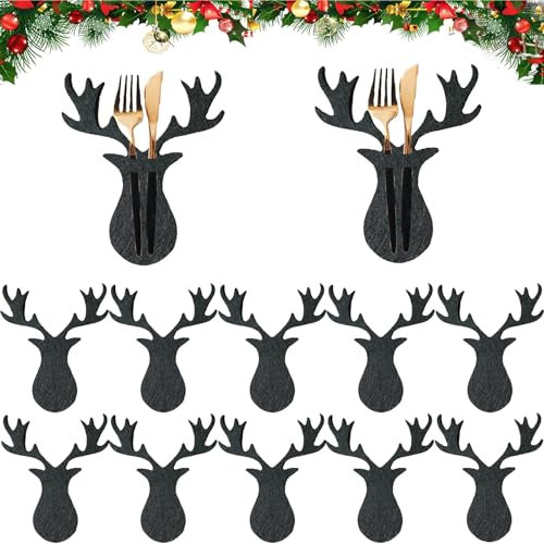 JLTXKST 12 Stück Weihnachten Tischdeko, Weihnachten Bestecktaschen,Weihnachten Tischdeko,Filz Besteckbeutel,fürWeihnachtsdeko Tischdeko