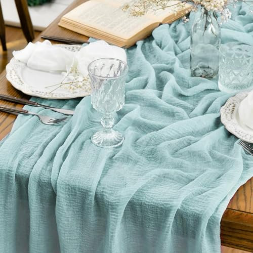 Artoid Mode Boho Käsetuch Gaze Minze Hochzeit Tischläufer 80x300 cm, Waschbar Tisch Dekoration Party Geburtstag Valentinstag Babyparty Dekor