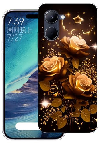 WUACYEAMING Carcasa para Móvil Compatible con Realme C33 Ultrafina Delgado Cover Transparente TPU Silicona Antigolpes Anti-arañazos Bumper Caso para Case-(Flor Dorada)