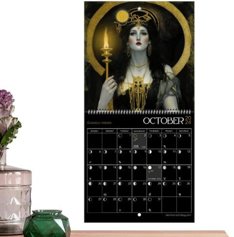 Kalender Der Dunklen Göttin 2024 | 2024 Göttin Mondphasen-Wandkalender | Hängende Astrologie-Dekorationen, Phasen-Mondkalender | Kreative Vollmond-Tracker-Kalenderdekoration