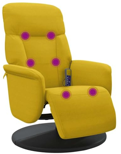 vidaXL Massagesessel, Sessel Verstellbare Rückenlehne Fußteil, Drehbar Fernsehsessel Relaxsessel mit Liegefunktion, Liegesessel Polstersessel Ruhesessel, Gelb Samt