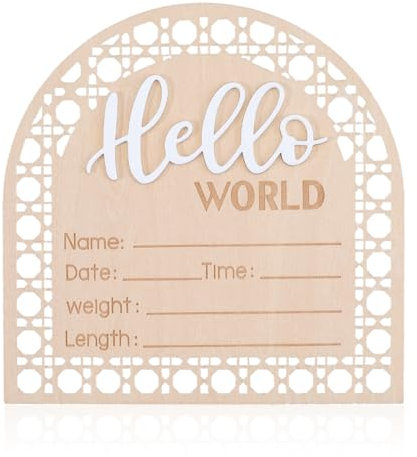 craspire Panneau D'Annonce de Bébé 5.5,(5) cm en Bois pour Photo de Bébé Hello World Welcome Panneau D'Annonce de Naissance Plaque Nominative pour Fille et Garçon Accessoire Photo pour Fête Prénatale