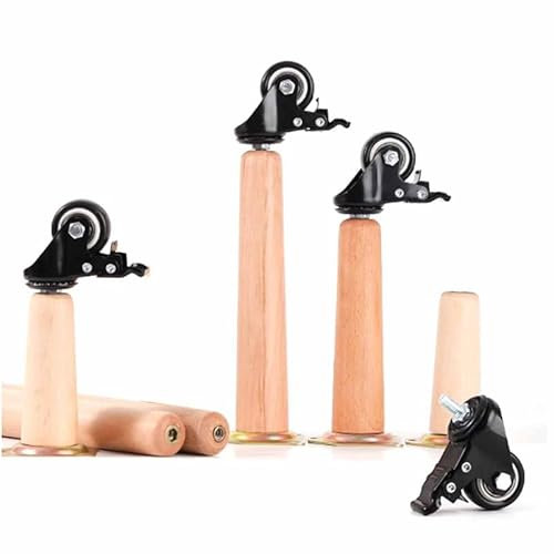 Lot de 4 Pieds Armoire Bois Massif,massif bois effilé Pieds de meubles avec roulette Pieds Support Table Basse pour Fauteuil Table de Nuit Armoire Meubles (10cm(3.9in))