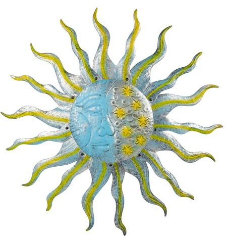 dreamskip Große Metall-Sonnen-Wanddekoration, 76,2 cm, Sonne und Mond, Dekoration, Metall-Wandkunst, 3D-Sonnen-Wanddekoration für Terrasse, Garten, Hof, Zaun, Schlafzimmer, Wohnzimmer, Dekoration