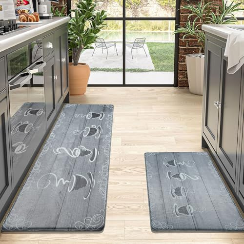 Alishomtll Non‑Slip Waterproof PVC Anti‑Fatigue Kitchen Mats Set | Kitchen Rugs Set, Stain-Resistant Wipeable Kitchen Runner, Easy Clean Standing Mats for Kitchen Floor 44x75+44x150cm