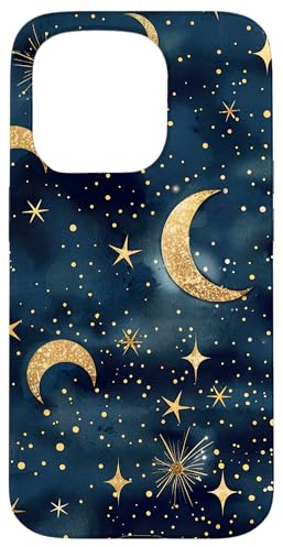 Aesthetic Celestial Magic Moons And Stars Blue Pattern Art Case for iPhone 15 Pro