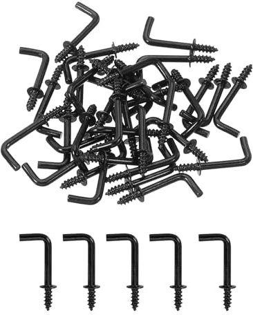 QUARKZMAN Winkelhaken, 50 Stück 1/2 L-förmige Schraubhaken, Schraubhaken mit 7-facher Winkelmetallform zum Aufhängen, Schwarz