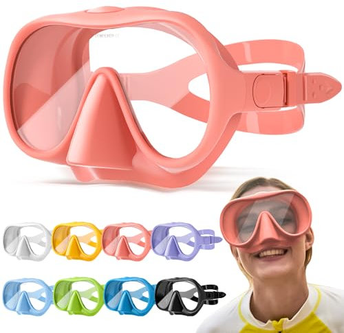 HINATAA Schnorchelset Erwachsene, Macaron Rahmenlose Taucherbrille, 180° Ultra Weitsicht Anti Nebel Schnorchelmaske, Anti-Leck Professionelles Tauchmaske, Schwimmbrille Frauen Männer (Rosa)