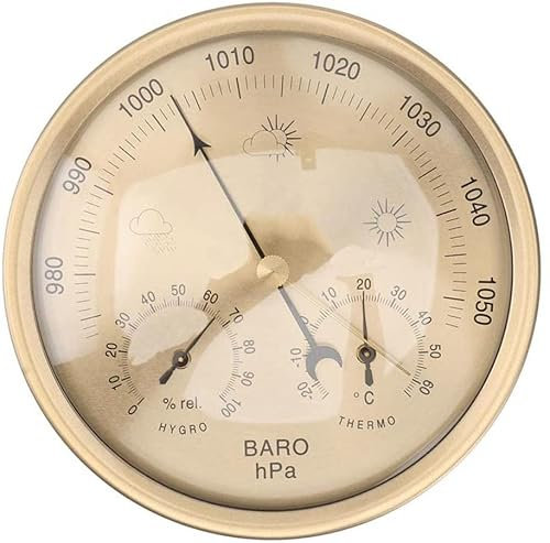 Barometer, Wetterstation analog, Analoge Wetterstation, Barometer, Thermometer, Hygrometer, 5 Zoll Barometer