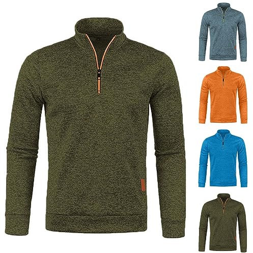 Men's 1/4 Zip Pullover UK Sale Clearance, Fleece Sweatshirt Casual Jumper Long Sleeve T-shirt Top Stand Collar Sweater Plain Pullover Sports Leisure Workwear Quarter Zip Sweater Lightweight Jumpers