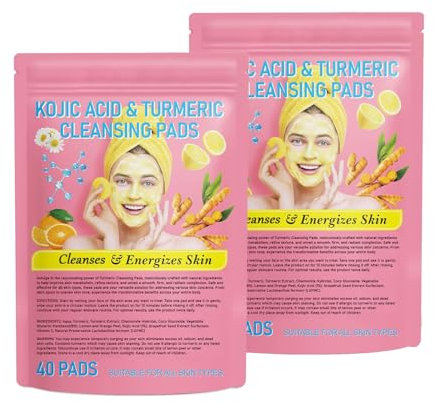Turmeric Kojic Acid Exfoliating Cleansing Pads, Peeling, Akne-Narben, Unclog Poren, Kojisäure & Kurkuma Cleansing Pads für dunkle Flecken, Stumpfe Haut, Hilft Balance Haut Öl und Wasser (80 stück)