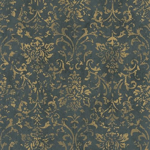 Galerie Urban Textures Metallic Black/Gold Ornamental Mottled Damask Wallpaper Roll