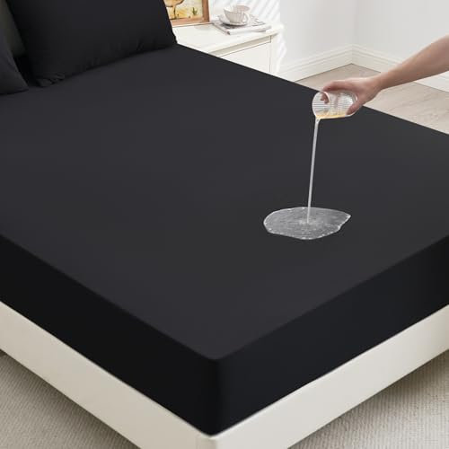 mafudoxi Matratzenschoner 200x200cm Wasserdicht, Spannbettlaken, Matratzenschutz Atmungsaktive, Matratzenauflage für Matratzen bis 30cm, Inkontinenzunterlage waschbar, Nässeschutz Bettlaken-Schwarz