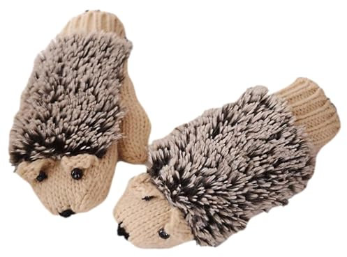 Povanjer Igel-Fäustlinge für Damen, Igel-Handschuhe,Cartoon warme Handschuhe | Winter- -Strick-Vollfingerhandschuhe, Cartoon-Igel-Handschuhe, ohne Finger, warme Plüsch-Fäustlinge,