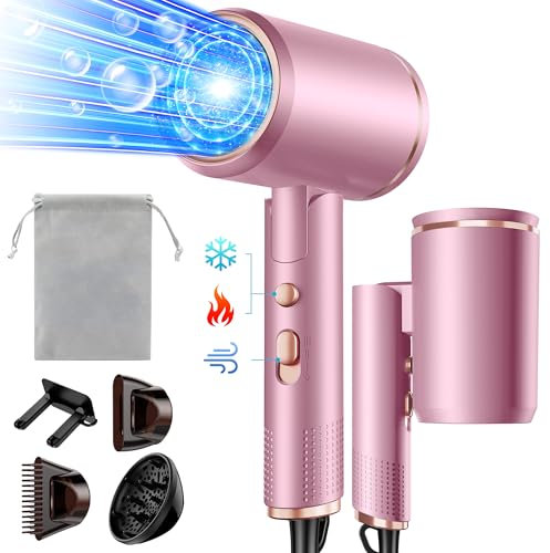 Vbrisi Föhn,Fön,2400W Klappbar Ionen Haartrockner, Schnelltrocknen Hair Dryer, Profi Reisefön mit Heiß-/Kalttaste, 3 Heiz,AC Motor Salon Haarföhn mit Diffusor & Aufbewahrungstasche (Rosa)