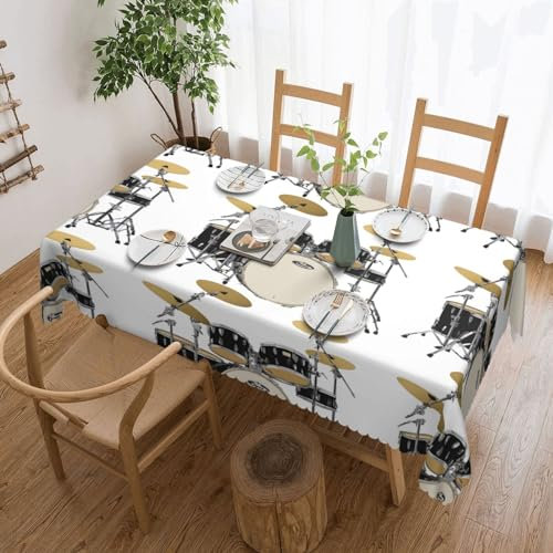 ESNAIUVCD Rechteckige Tischdecke mit Jazz-Trommel-Druck, wasserdicht, für drinnen und draußen, Esszimmer, Weihnachten, Partys, 137 x 183 cm