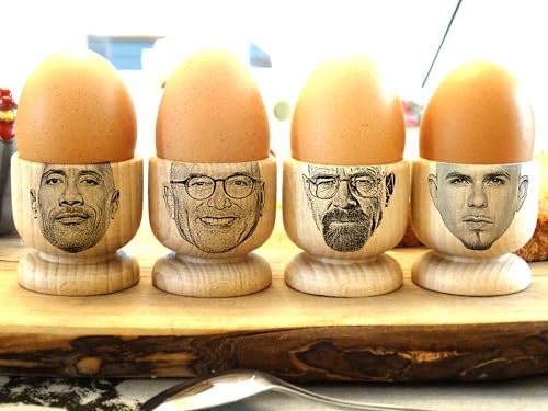 Have ANY BALD FACE Engraved on Wooden Egg Cup! Photo Gift for Him Father Grandad. Very Unique And Thoughtful