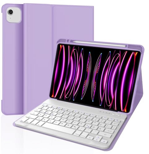WINCHKING Case with Keyboard for iPad Pro 12.9 Keyboard QWERTZ Keyboard for iPad Pro 12.9 6th/5th/4th/3 Gen (2018-2022) (Light Purple)