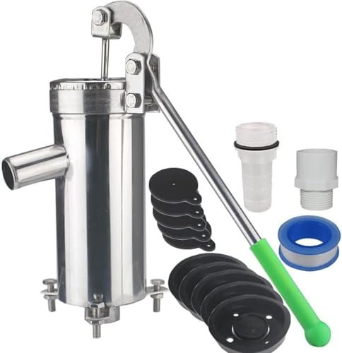PODEC Brunnenpumpen-Saugpumpe, 32 Mm/1,25 Zoll Edelstahl-Tiefbrunnen-Handpumpe Mit 5 Lederschalen, Pumpreichweite: 10 M/32,8 Fuß Und Großer Wasserausstoß, Hohe Arbeitseffizienz Für Garten Und Hof