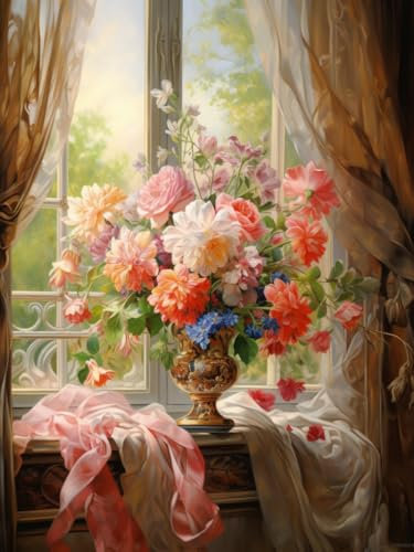 XDEGHUANGSS Kit punto croce Stitch & Create - Bouquet luminoso - Set completo con istruzioni per la lavorazione - 40x50 cm