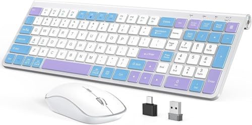 JOYACCESS Tastiera e mouse wireless combinati, tastiera wireless ergonomica per macchina da scrivere con tastierino numerico e mouse per computer per PC, laptop, computer computer, colore
